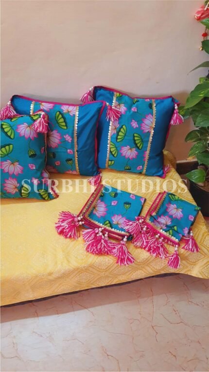 Kamal Talai Sky Blue Pichwai Cushion covers