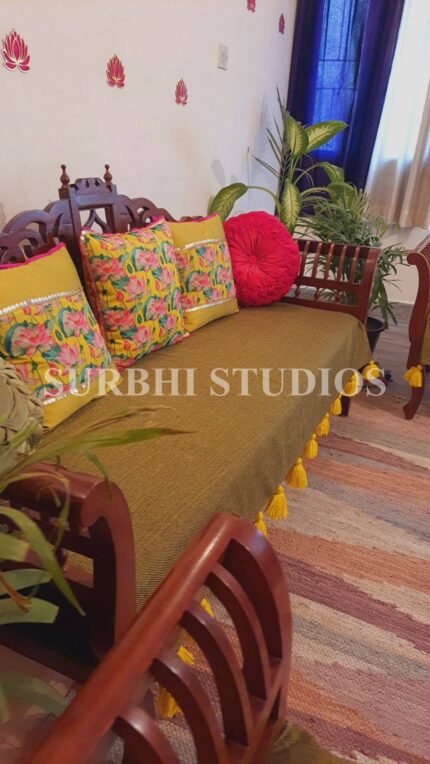 Kamal Talai Yellow Cushion covers and Table Runner