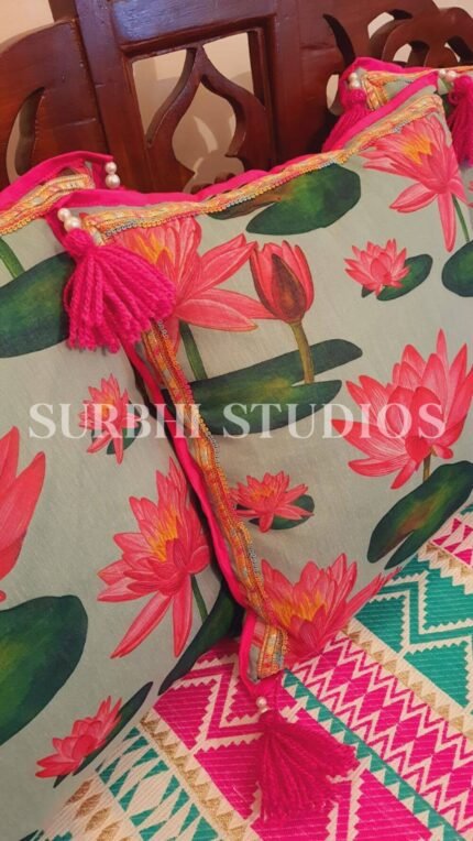 Lotus Green Pichwai Cushion covers