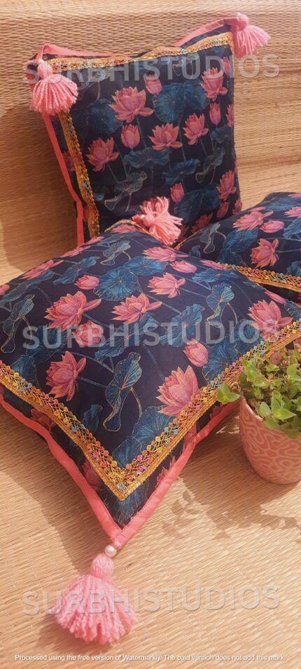 Black and Peach Pichwai Chushion Covers